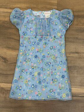 Y2K American Girl Blue Floral A-Line Puff Sleeve Dress Girls Size 7 Knee Length